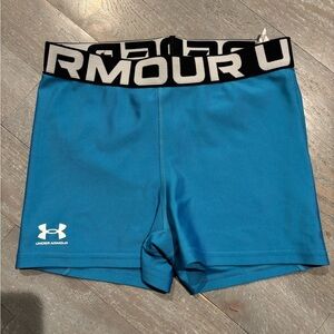 Under Armour Women's Teal Bike Shorts with Black Logo Waistband